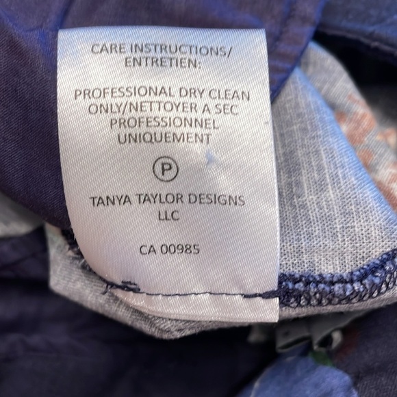 Tanya Taylor Evelyn Cropped Pants Size 6 Linen Navy Floral Wide Leg Novelty - Picture 13 of 16